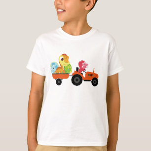 Fun DINO dinosaur tractor Farm School Birthday boy T-Shirt