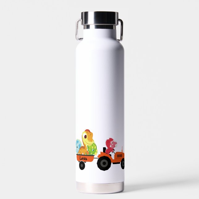 Fun DINO dinosaur tractor Farm School Birthday boy Water Bottle (Front)