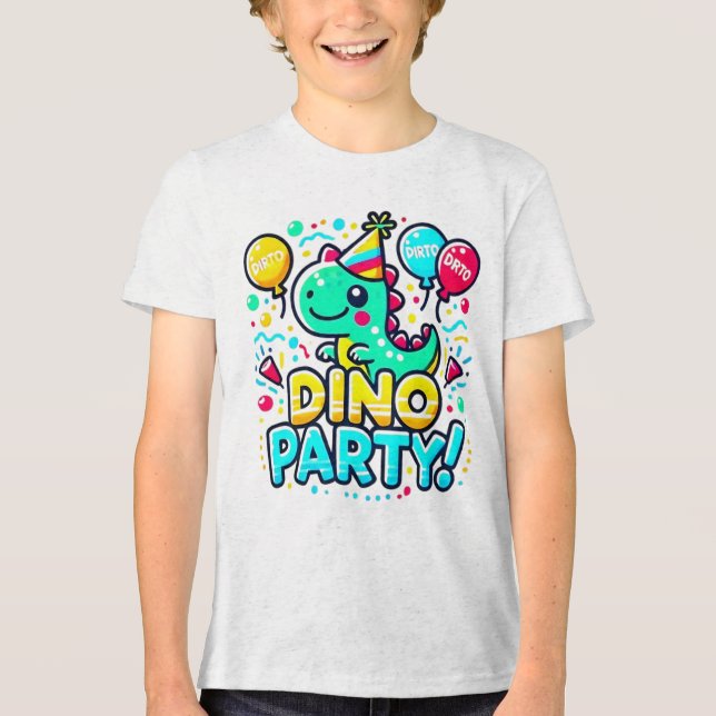 Fun Dino Party Design - Perfect for Birthdays and  Tri-Blend Shirt (Front)