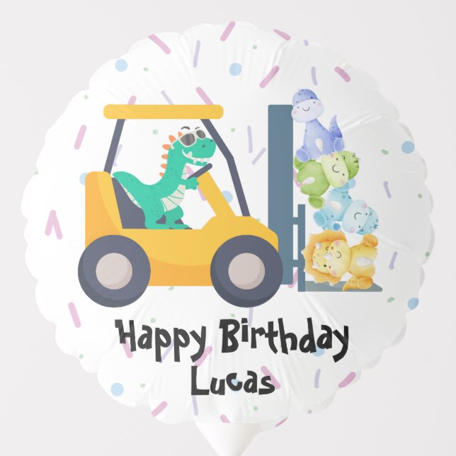 Fun dino tractor Truck Birthday School boy kids Balloon (Front)
