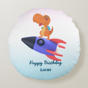 Fun dinosaur colorful rocket School Birthday party Round Pillow