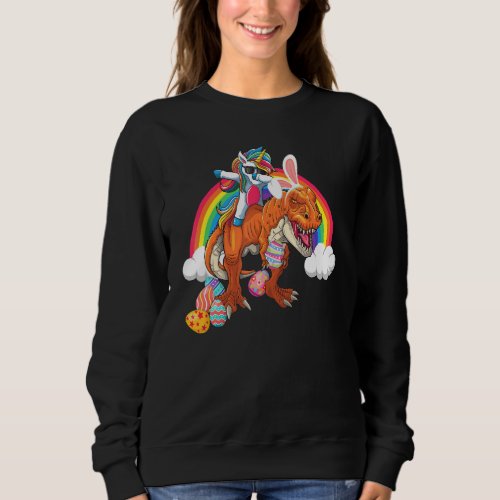 Fun Dinosaur Easter T Rex Unicorn Bunny Eggs Girl  Sweatshirt