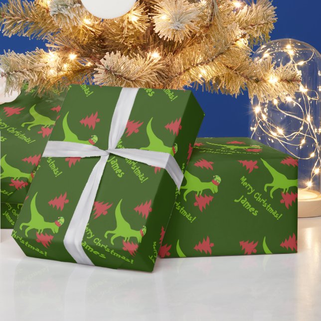 Fun dinosaur elf Christmas Wrapping Paper for kids (Holidays)