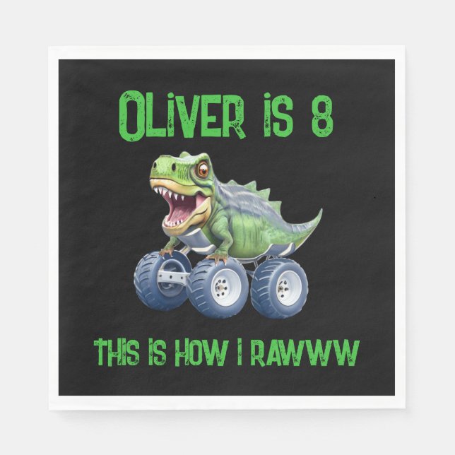 Fun Dinosaur monster truck personalized birthday  Napkins (Front)