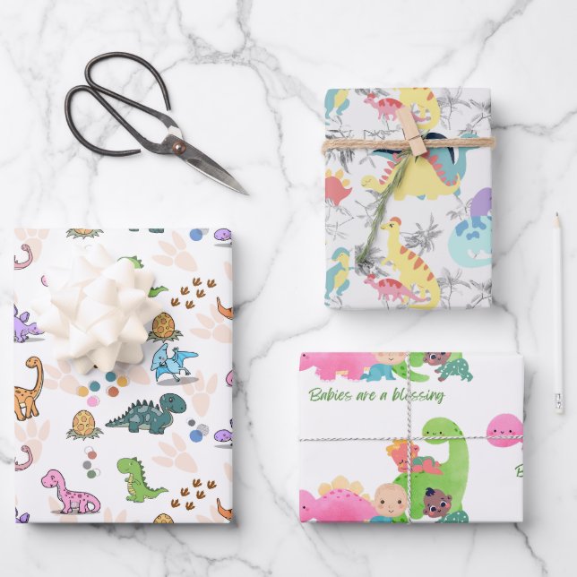 Fun dinosaur party favours, Wrapping paper, Kids Paper Sheets (Front)