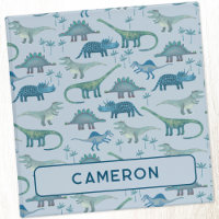 Fun Dinosaur Pattern Blue Personalized