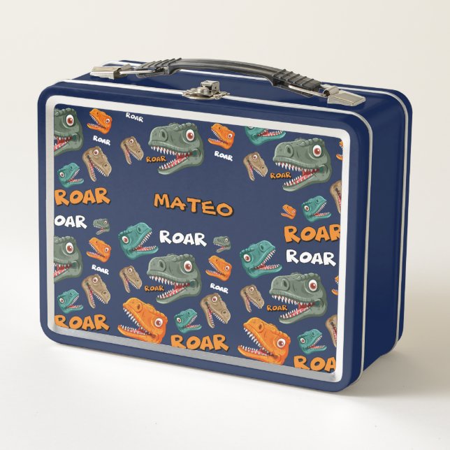 Fun dinosaur pattern for school kids metal lunch box (Front)