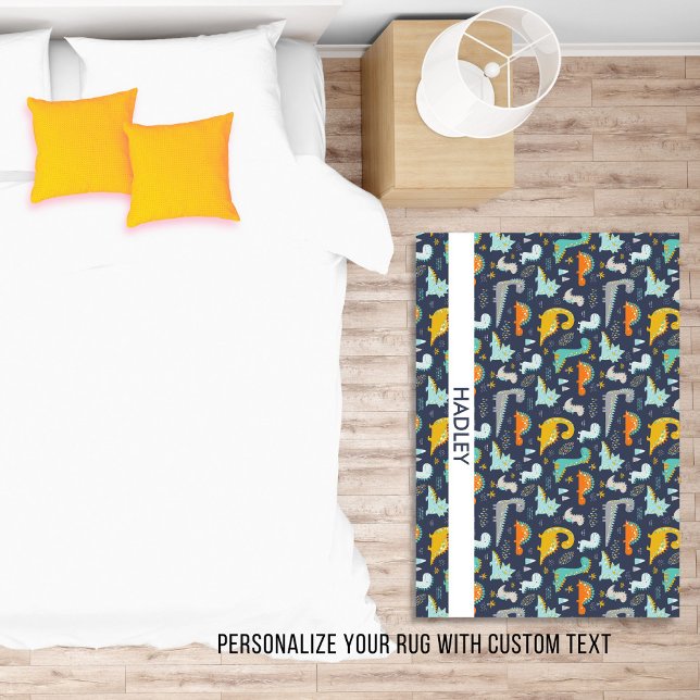 Fun Dinosaur Pattern Personalized Name Text Rug (Creator Uploaded)
