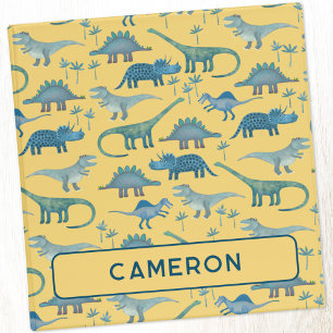 Fun Dinosaur Pattern Yellow Personalized 3 Ring Binder