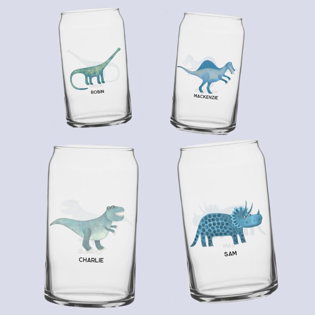 Fun Dinosaur Personalized Can Glass (Fun personalized name dinosaur glass set)
