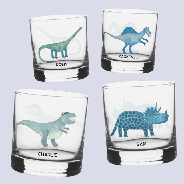 Fun Dinosaur Personalized Glass (Fun dinosaurs unique personalized glasses with tyrannosaurus rex, triceratops, diplodocus spinosaur)