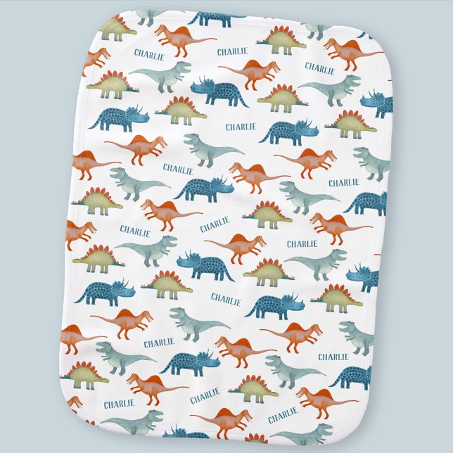 Fun Dinosaur Personalized Name Baby Burp Cloth (Fun and unique personalized child's name dinosaur baby burp cloth)