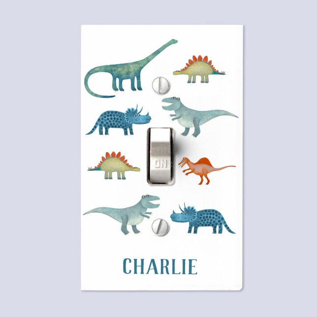 Fun Dinosaur Personalized Name Light Switch Cover (Fun and unique personalized child's name dinosaur light switch cover plate for nursery or kid's room)