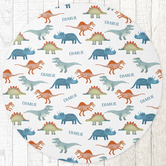 Fun Dinosaur Personalized Name Rug (Fun and unique personalized child's name dinosaur rug for nursery or kid's room)