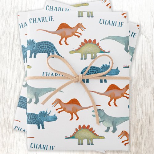 Fun Dinosaur Personalized Name Wrapping Paper Sheets