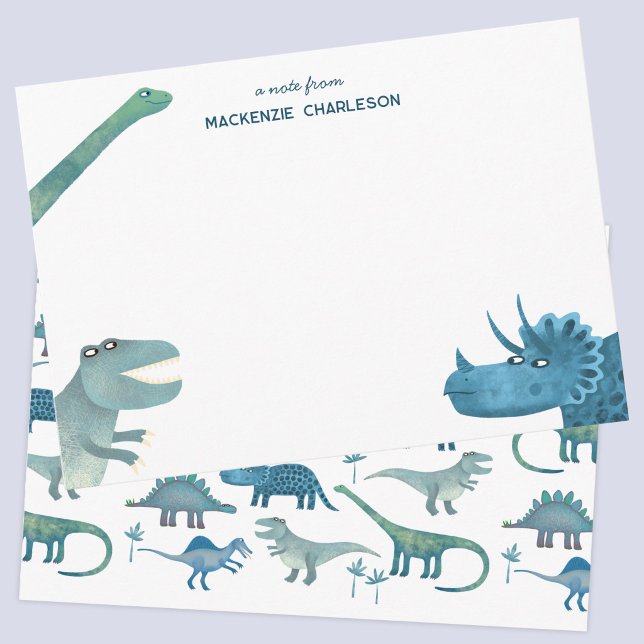 Fun Dinosaur Personalized Note Card (Fun dinosaur personalized name child kids stationery notecard)