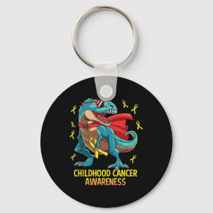 Fun Dinosaur T-Rex Childhood Cancer Awareness Boys Keychain