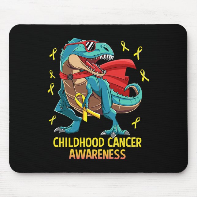 Fun Dinosaur T-Rex Childhood Cancer Awareness Boys Mouse Pad (Front)