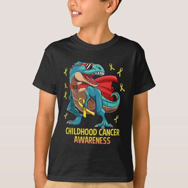 Fun Dinosaur T-Rex Childhood Cancer Awareness Boys T-Shirt (Front)