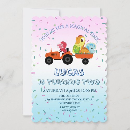 Fun dinosaur tractor Truck Birthday party DIY NAME Invitation