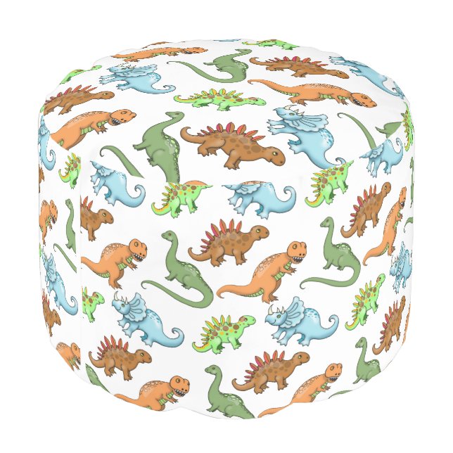 Fun Dinosaurs Pattern Illustrated Art Pouf (Angled Back)