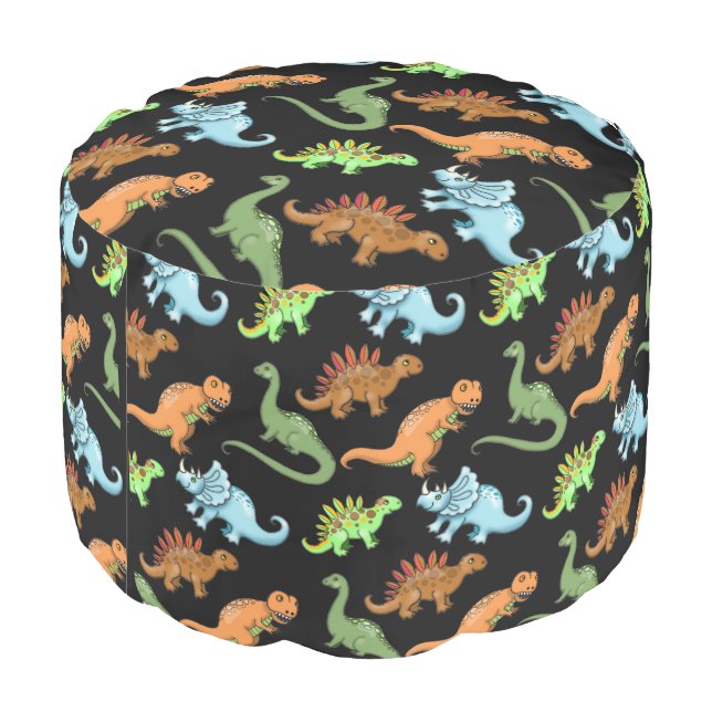 Fun Dinosaurs Pattern Illustrated Art Pouf (Angled Back)