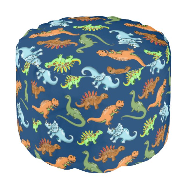 Fun Dinosaurs Pattern Illustrated Art Pouf (Angled Front)