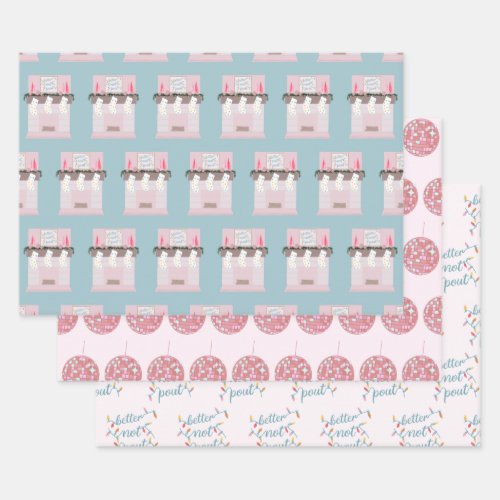 Fun Disco Lights Pink Christmas Wrapping Paper Sheets