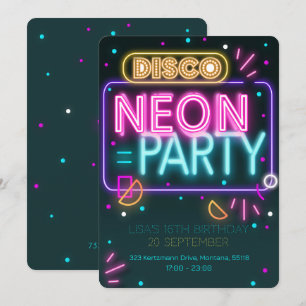 Fun Disco Neon 16th party Invitation