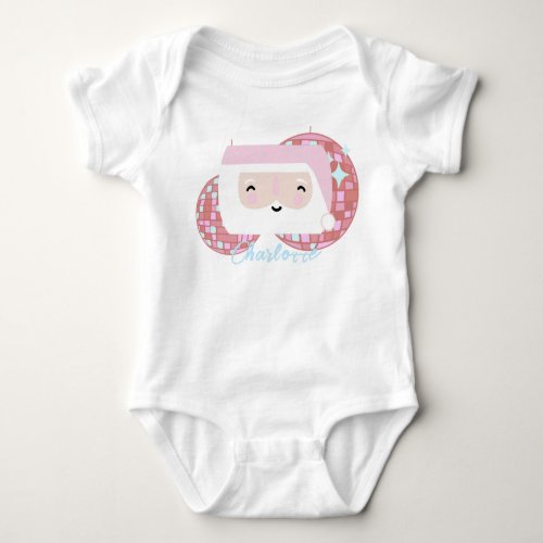 Fun Disco Santa Girls Pink Christmas Baby Bodysuit