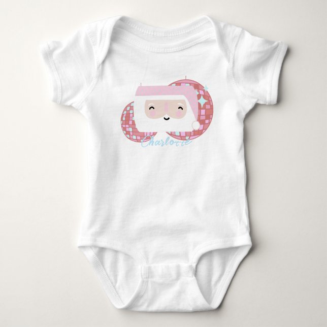 Fun Disco Santa Girls Pink Christmas Baby Bodysuit (Front)