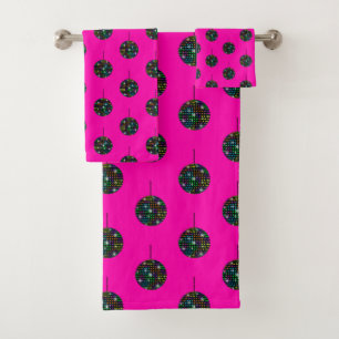 FUN DISCO THEME BRIGHT PINK BATHROOM TOWEL SET