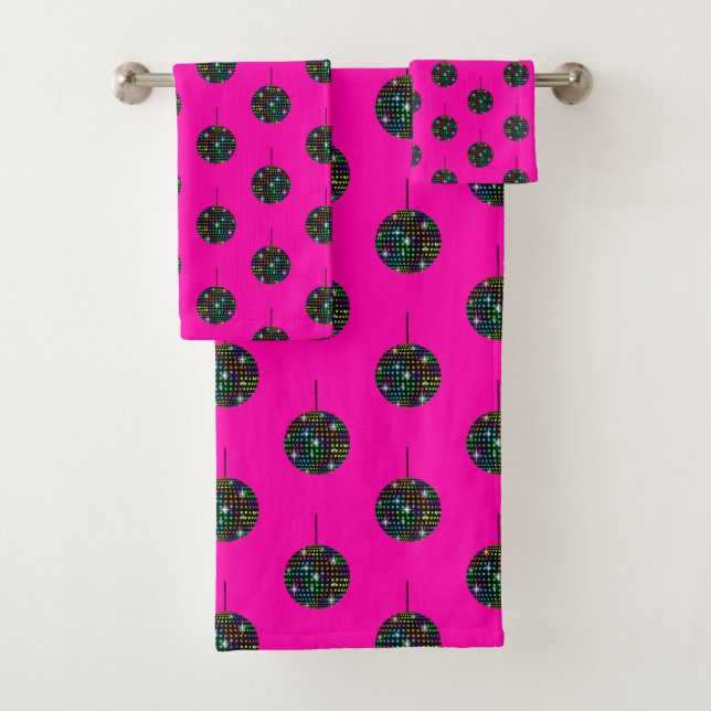 FUN DISCO THEME BRIGHT PINK BATHROOM TOWEL SET (Insitu)