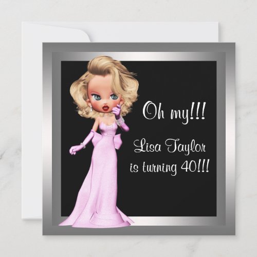 Fun Diva Womans 40th Birthday Party Invitation