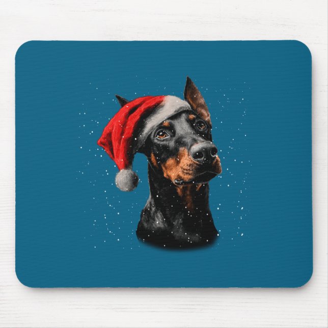 Fun Doberman Dog Christmas Lights Santa Hat Long S Mouse Pad (Front)