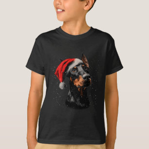 Fun Doberman Dog Christmas Lights Santa Hat Long S T-Shirt