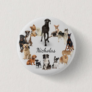 Fun Dog Breed Pet Animals Dog Custom Name Button