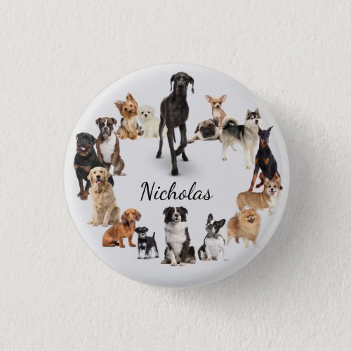 Fun Dog Breed Pet Animals Dog Custom Name Button