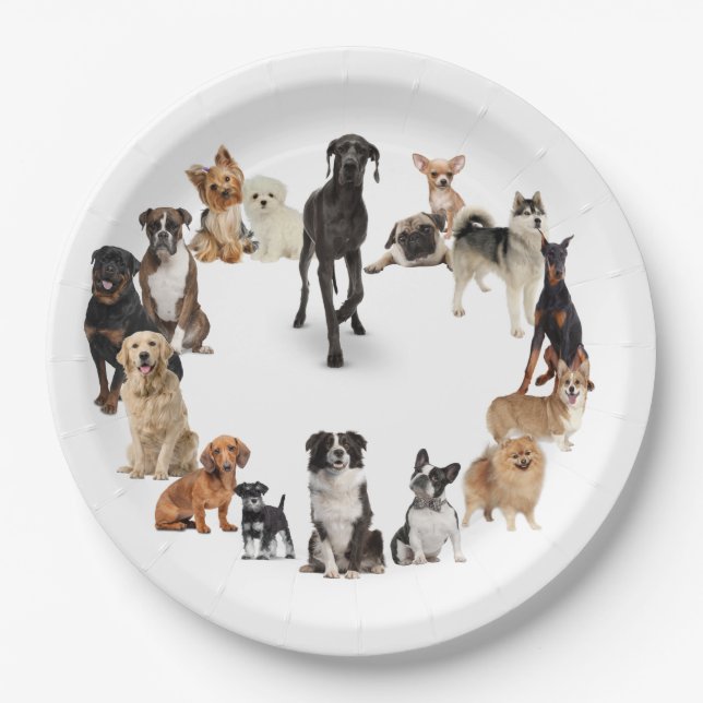 Fun Dog Breed Pet Animals Dog Custom Name Paper Plates (Front)