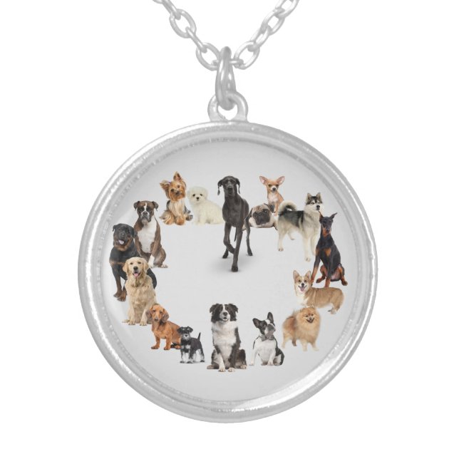Fun Dog Breed Pet Animals Dog Silver Plated Necklace (Front)