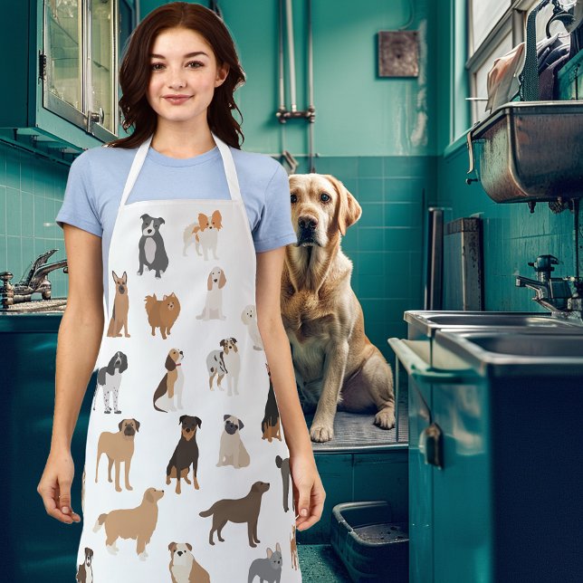 Fun Dog Breeds pattern Pet Services Apron (Creator Uploaded)