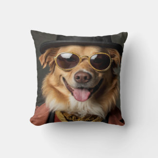 Fun dog. Caniche in aristocratic costume Throw Pillow