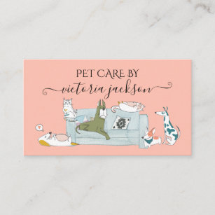 Fun Dog & Cat Pet Care Service Pet Sitting  Business Card