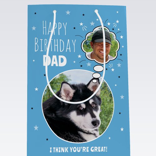 Fun Dog Dad Birthday Thought Bubble Photo Blue Medium Gift Bag