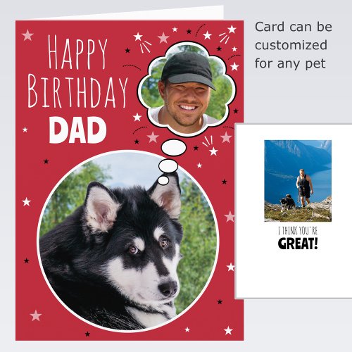 Fun Dog Dad Birthday Thought Bubble Photo Red Card