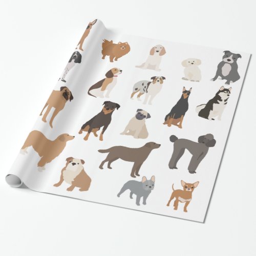 Fun Dog Lover Breeds Pattern Print Wrapping Paper