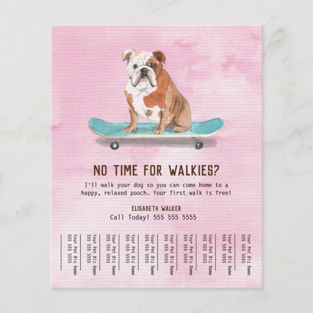 Fun Dog on Skateboard Dog Walker Tear Sheet Pink (Front)