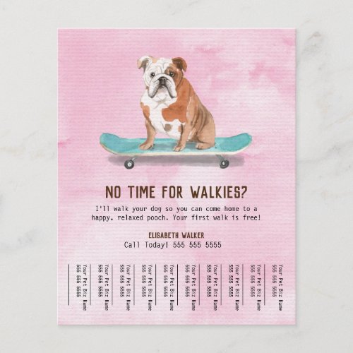 Fun Dog on Skateboard Dog Walker Tear Sheet Pink