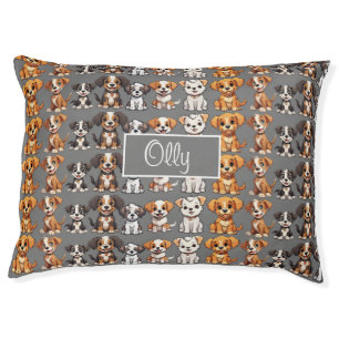 Fun Dog Pattern Grey and White Pet Bed