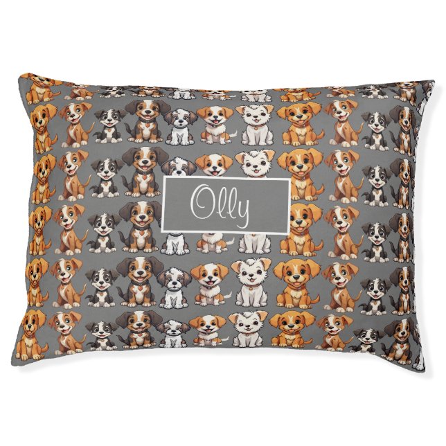 Fun Dog Pattern Grey and White Pet Bed (Front)